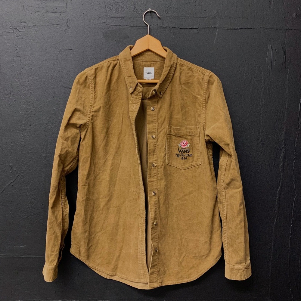 Vans Corduroy Embroidered Rose Button Up Shirt